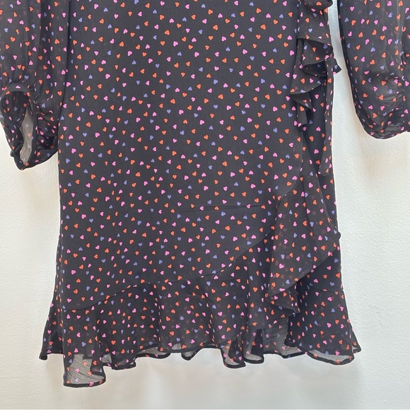 Banana Republic Ruffle Wrap Dress Sheer Chiffon Black Heart Print Size 6 - Picture 5 of 14